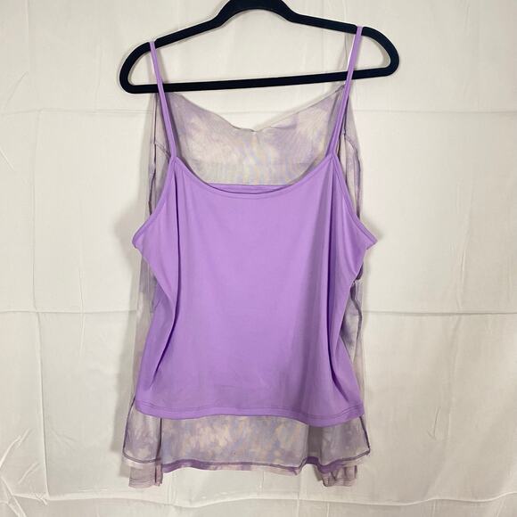 Love Fire 2X Purple Tie Dye Sheer Mesh Polo Blouse w/ Cami Layered Y2K Trendy - Picture 9 of 16